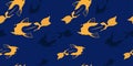 Seamless pattern with gold and blue koi carps